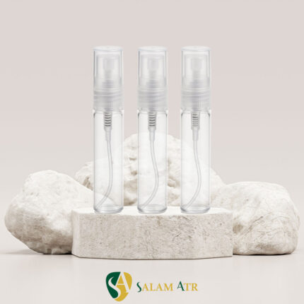 شیشه عطر ویال 5 میل شفاف با بک گراند سلام عطر