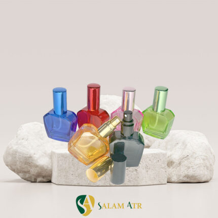 شیشه عطر گلدانی 15 میل رنگی مدل FX557C با بکگراند