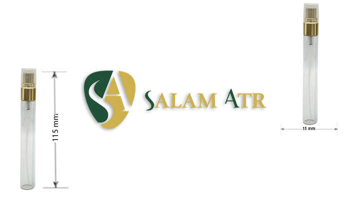 مشخصات شیشه عطر ویال 10 میل با کپ و والف فلزی طلایی کد LG08T