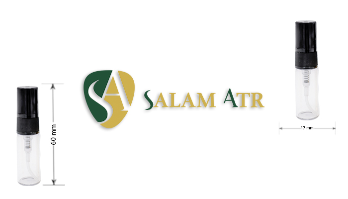 ابعاد شیشه عطر ویال 3 میل پیچی با کپ و والف شفاف