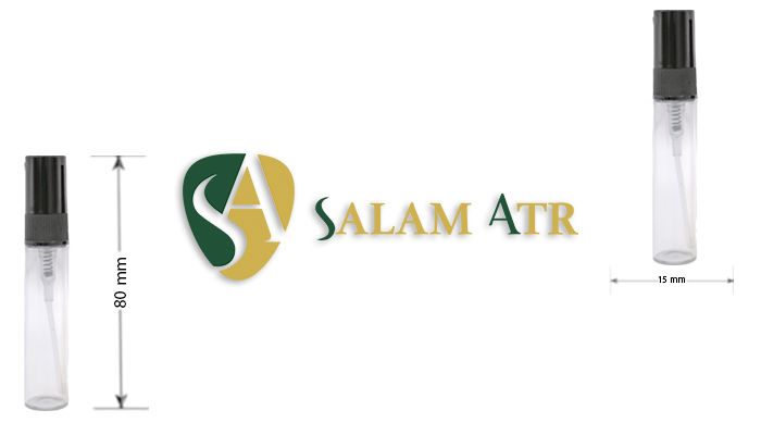 ابعاد شیشه عطر ویال 5 میل پیچی کد LG06B با کپ و والف شفاف و مشکی