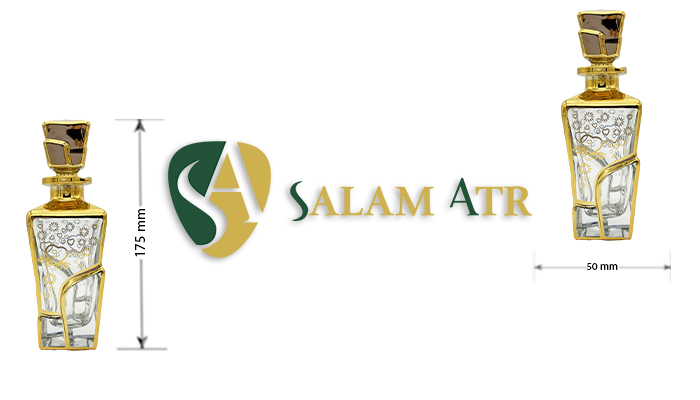 ابعاد شیشه عطر RCR طلاکوب مربع برجسته 150 میل کد azy-16-18 طرح (1)